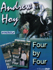 Cover of the product 'ANDREW HOY FOUR BY FOUR' featuring an image of a horse and rider in action, along with two DVD cases with images of the same individuals and a title.