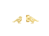 Gold bird-shaped earrings on a white background