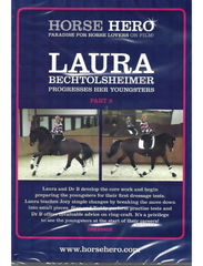 DVD cover featuring images of a horse and rider in motion, with text detailing the content of the DVD featuring Laura Bechtolsheimer.