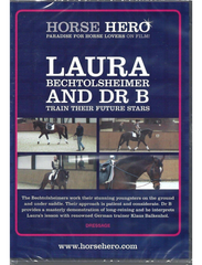 Cover of the DVD titled 'LAURA B AND DR B TRAIN THEIR FUTURE STARS' showing images of a horse and rider in motion, with the Horse Hero logo and website address.