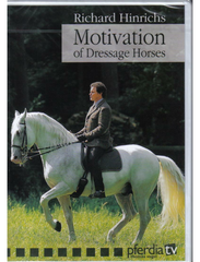 A cover DVD named 'Motivation of Dressage Horses' with an image of a rider on a white horse in a field.