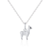 Silver llama pendant on a chain against a white background