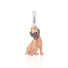 Sterling silver charm featuring a Border Terrier with rose gold vermeil detailing and an enamel pink tongue.