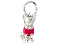 Sterling Silver Chihuahua Dog Charm front close up view with red coat