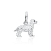 Silver dog charm on a white background