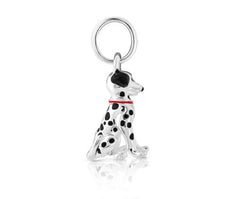 Silver dalmatian dog charm side view with red collar