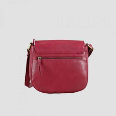 Pink leather bag rear view with zip closed