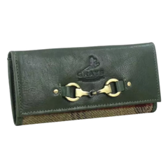 Purse Green Leather and Tweed with Snaffle attachment "the Lily"