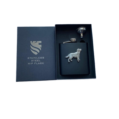 Labrador Hip Flask in stainless steel.