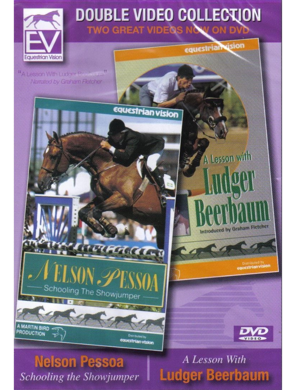 Cover of the double video collection DVD case with images of horses and riders, titled 'PESSOA AND BEERBAUM DOUBLE SHOWJUMPING'.