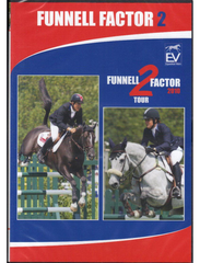 Cover of 'The Funnell Factor 2' DVD featuring two images: one of a rider on a horse in mid-jump over a fence, and another of a rider on a horse in a stable setting. The title and DVD branding are visible.