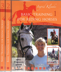 Book titled 'Basic Training for Riding Horses' by Ingrid Klimke with a horse and rider on the cover.