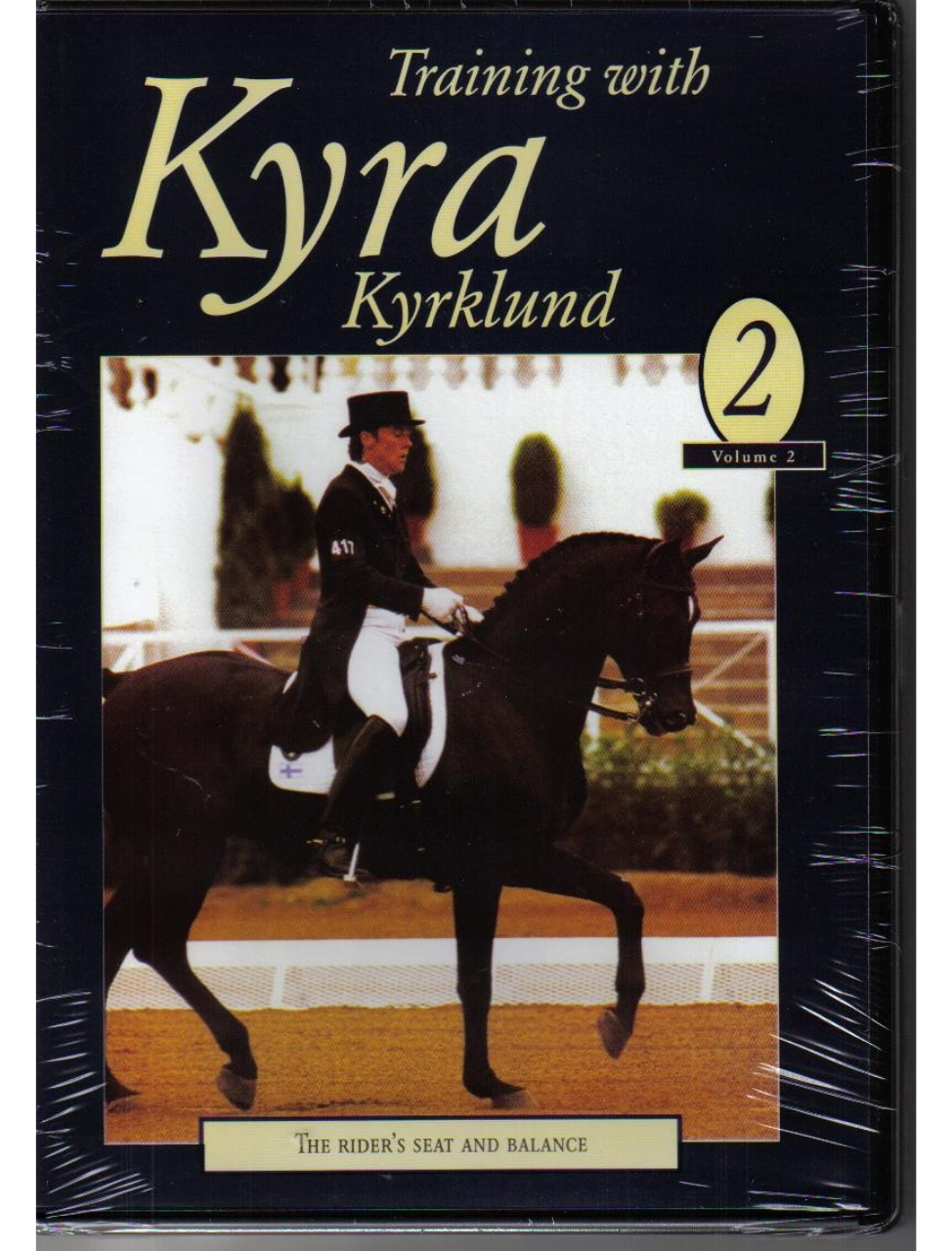 Cover of the DVD 'Training with Kyra Kyrklund Vol2' featuring an image of a rider on a dressage horse, with focus on the rider's seat and balance.
