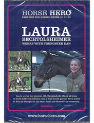 DVD cover featuring images of a woman named Laura with a horse, and text detailing the content of the DVD which includes training sessions with a six-year-old horse over a four-month period.