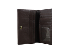 Brown leather wallet open on a white background