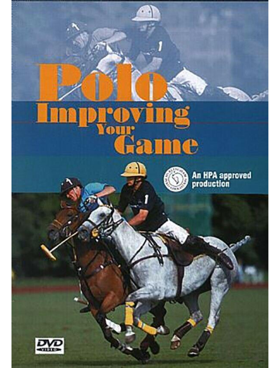 Cover of the DVD 'Polo Improving Your Game' showing two polo players in action on horses, with the title text overlaid.