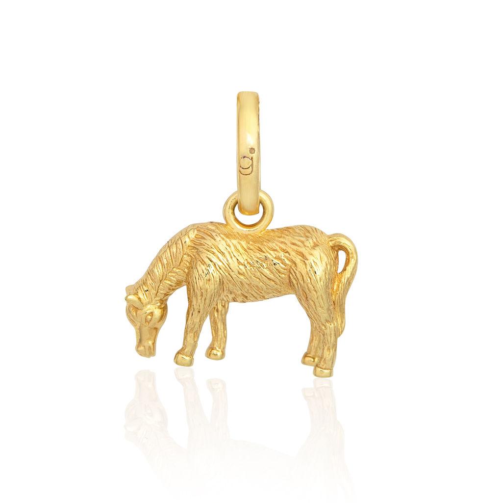 A gold-plated sterling silver charm in the shape of a pony, displayed against a white background.