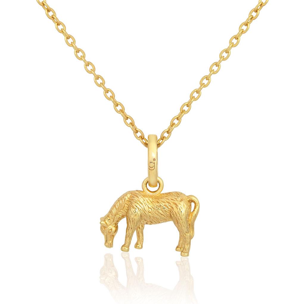 A rose gold pony pendant in a grazing stance on an adjustable chain, part of the jewellery collection.