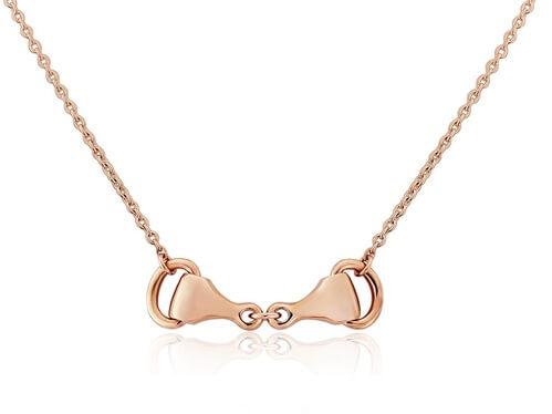 A rose gold snaffle bit necklace with an adjustable chain, presented against a white background.