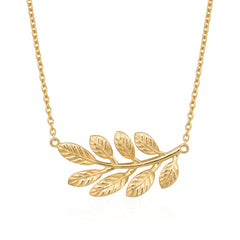 A rose gold and sterling silver laurel leaf necklace with an adjustable chain.