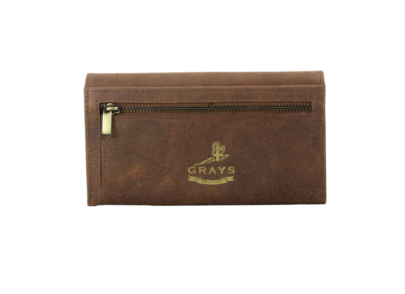 Hunter leather sadie purse with brass snaffle on a white background