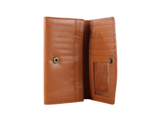 Brown leather wallet open on a white background