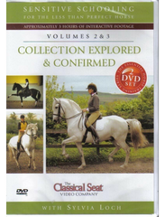 Cover of the DVD set 'Sensitive Schooling Volumes 2 & 3' by Sylvia Loch, featuring images of a horse and rider in different dressage positions.