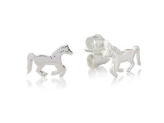 A pair of sterling silver running pony stud earrings.
