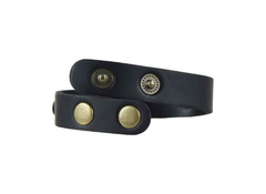 Black leather belt with gold buttons on a white background