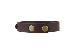 Brown leather belt with brass studs on a white background