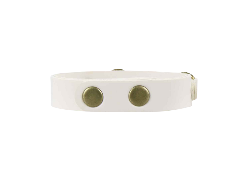 White leather collar with gold studs on a white background