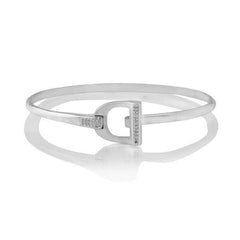 A sparkly stirrup bangle bracelet made from sterling silver with cubic zirconia stones, displayed against a white background.