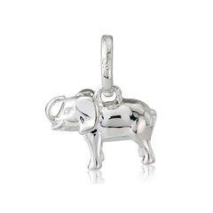 A sterling silver elephant pendant with a polished finish, attached to a loop, likely for a necklace.