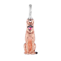 Sterling Silver German Shepherd Charm view from the front close view seeing dogs face and tongue clearly