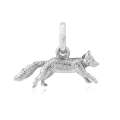A sterling silver charm shaped like a running fox.