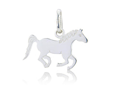 A sterling silver charm in the shape of a running pony.