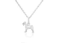 Sterling silver pendant in the shape of a Schnauzer dog, accompanied by an adjustable sterling silver chain and a velvet gift pouch.