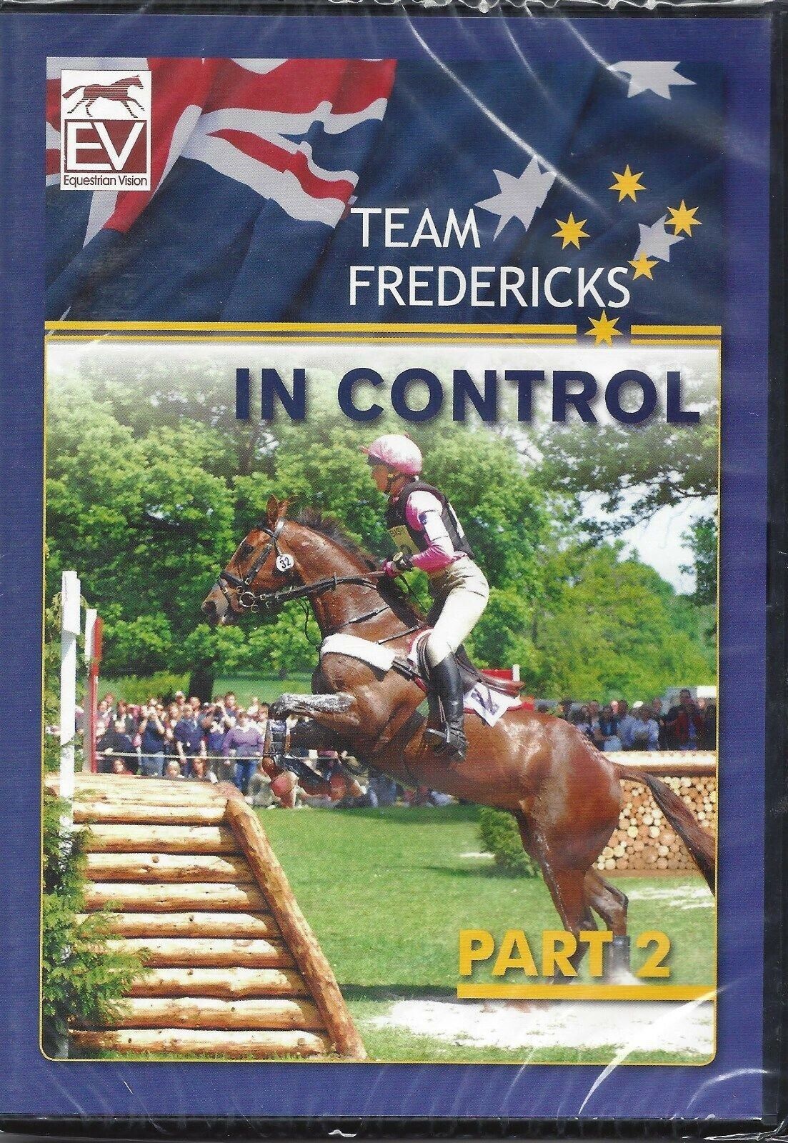 DVD cover of 'In Control Part 2' featuring a horse and rider jumping over an obstacle, with Team Fredericks branding.