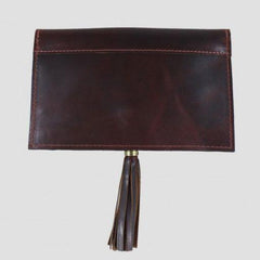 brown leather clutch bag from reverse view