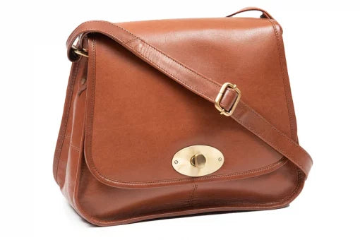 Biker bag in soft irish leather side view with straps