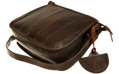 Stripy bag in brown leather side view