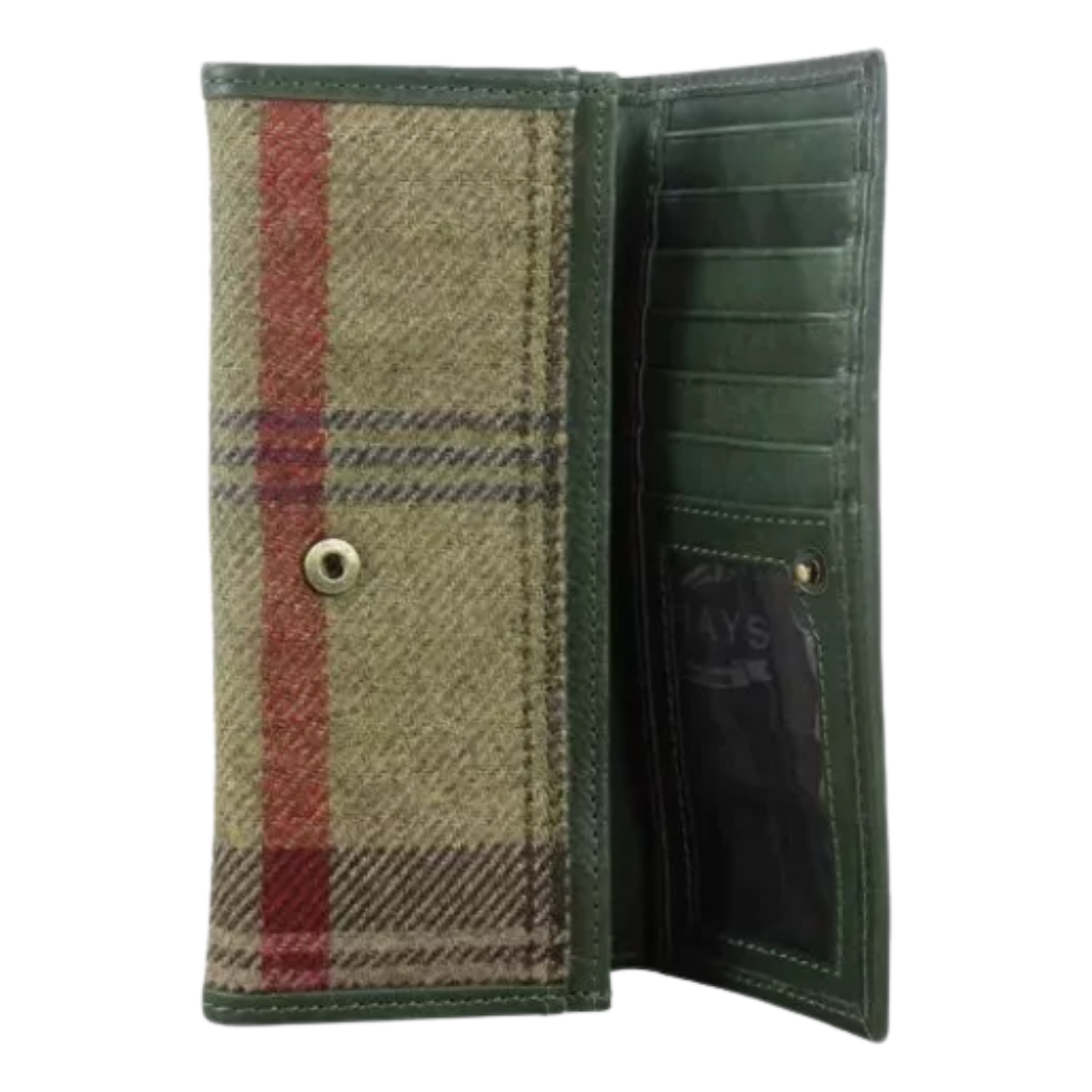 Purse Green Leather and Tweed with Snaffle attachment "the Lily"