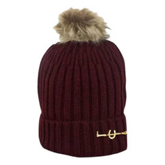 Bobble Hat Wine Red Knitted with Horse Shoe attachment