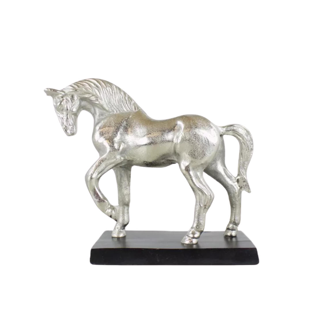 Horse Figurine on wooden base in aluminium/