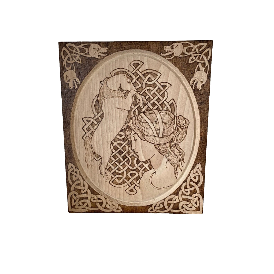 Pyrography Wall plaque Celtic Design in Irish Ash