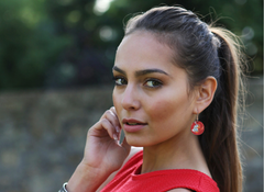COTOPAXI RED ENAMEL DROP EARRINGS.