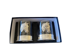 PEWTER HORSES HEAD WHISKY GLASSES-2 IN GIFT BOX