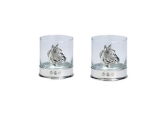 PEWTER HORSES HEAD WHISKY GLASSES-2 IN GIFT BOX