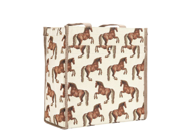 Storage bin with horse pattern on a white background