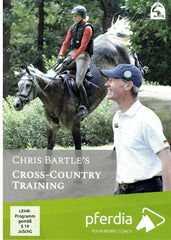 Book cover of 'Chris Bartle's Cross-Country Training' with a person on a horse and another person standing next to it, featuring the pferdia brand.